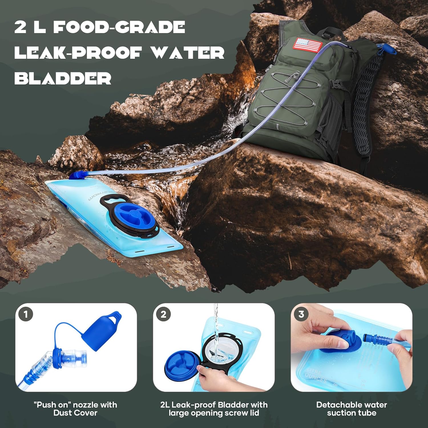 Maelstrom Hydration Backpack, Hiking Backpack with 2L Water Bladder, Running Hydration Vest for Cycling Hiking Rave for Men Women - Image 3